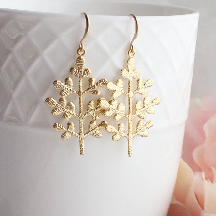 Leafy Tree Earrings  - Gold and Silver