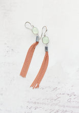 Load image into Gallery viewer, Long Chain Tassel Earrings |Mint Glass and Peach Coral