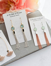 Load image into Gallery viewer, Long Chain Tassel Earrings |Mint Glass and Peach Coral