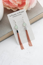 Load image into Gallery viewer, Long Chain Tassel Earrings |Mint Glass and Peach Coral