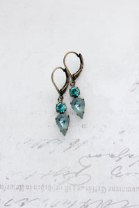 Tiny Vintage Glass Drop Earrings | Peacock Blue