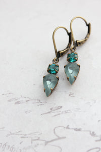 Tiny Vintage Glass Drop Earrings | Peacock Blue