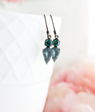 Load image into Gallery viewer, Tiny Vintage Glass Drop Earrings | Peacock Blue