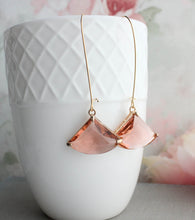 Load image into Gallery viewer, Large Art Deco Fan Glass Earrings | Peach Glass