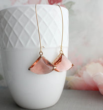 Load image into Gallery viewer, Large Art Deco Fan Glass Earrings | Peach Glass