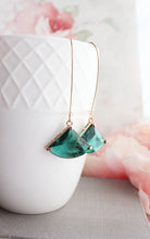 Load image into Gallery viewer, Large Art Deco Fan Glass Earrings | Emerald Green