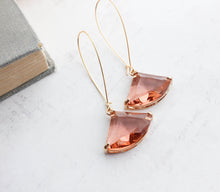 Load image into Gallery viewer, Large Art Deco Fan Glass Earrings | Peach Glass