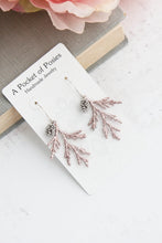 Load image into Gallery viewer, Cedar Branch Earrings | Rose Gold Patina with Silver Pine Cone