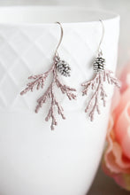 Load image into Gallery viewer, Cedar Branch Earrings | Rose Gold Patina with Silver Pine Cone