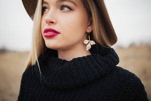 Three Leaf Branch Earrings - White Patina