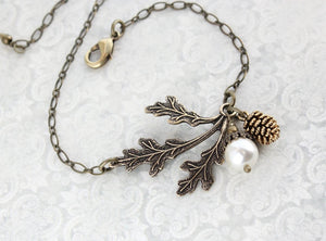 Woodland Charm Bracelet | Pinecone Pearl Acorn