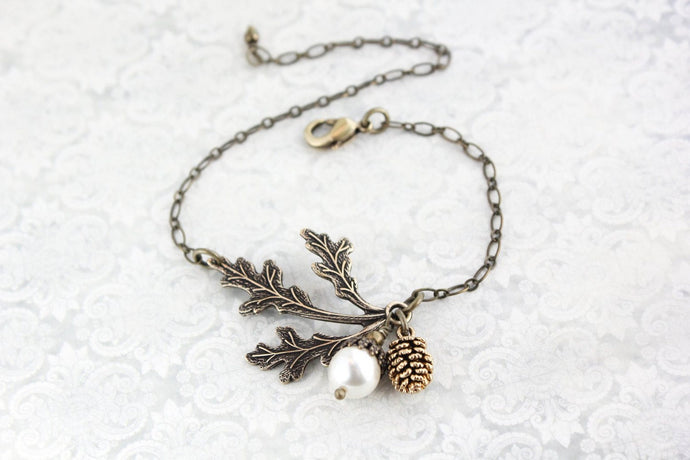 Woodland Charm Bracelet | Pinecone Pearl Acorn