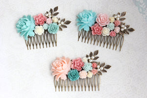 Aqua Rose Comb Floral Hair Comb C1002