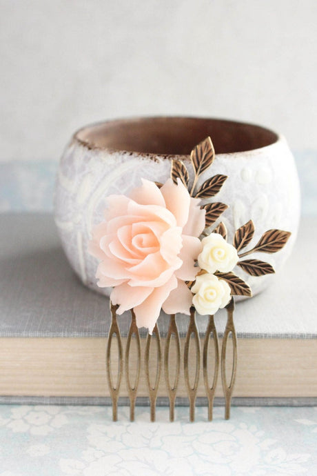 Floral Hair Comb | Blush Peach Pink