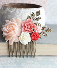 Load image into Gallery viewer, Bridal Hair Comb| Blush Pink and Coral Red