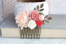 Load image into Gallery viewer, Bridal Hair Comb| Blush Pink and Coral Red