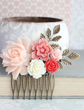 Load image into Gallery viewer, Bridal Hair Comb| Blush Pink and Coral Red