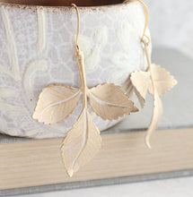 Load image into Gallery viewer, Branch Earrings | Gold Leaves with shabby white patina