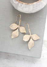 Load image into Gallery viewer, Branch Earrings | Gold Leaves with shabby white patina