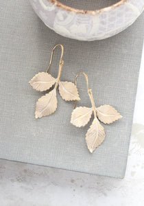 Branch Earrings | Gold Leaves with shabby white patina