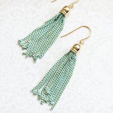 Load image into Gallery viewer, Aqua Chain Tassel Earrings