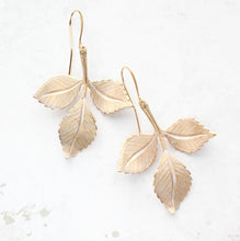 Load image into Gallery viewer, Branch Earrings | Gold Leaves with shabby white patina