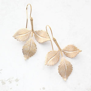 Branch Earrings | Gold Leaves with shabby white patina