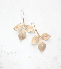 Load image into Gallery viewer, Branch Earrings | Gold Leaves with shabby white patina