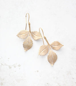 Branch Earrings | Gold Leaves with shabby white patina