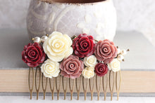 Load image into Gallery viewer, Floral Hair Comb | Dusty Rose and Deep Red Roses