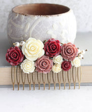 Load image into Gallery viewer, Floral Hair Comb | Dusty Rose and Deep Red Roses