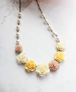 Floral Statement Bib Necklace | Pearls and Roses