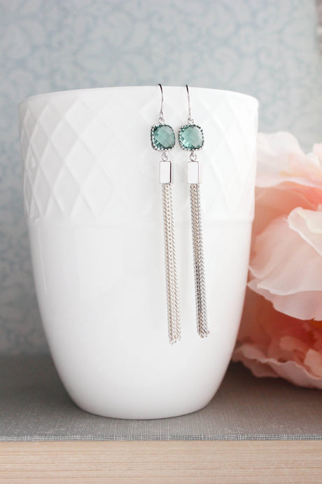 Long Chain Earrings | Erinite Blue Glass