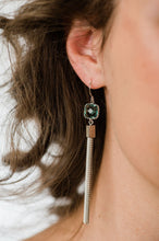 Load image into Gallery viewer, Long Chain Earrings | Aqua Glass and Ivory Gold Chain