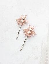 Load image into Gallery viewer, Bee Bobby Pins | Rose Gold Bee Hair Pins