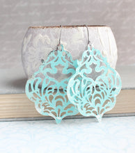 Load image into Gallery viewer, Aqua Mint Earrings | Big Damask Filigree Earrings