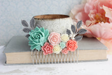 Load image into Gallery viewer, Bridal Hair Comb | Teal and Coral Roses