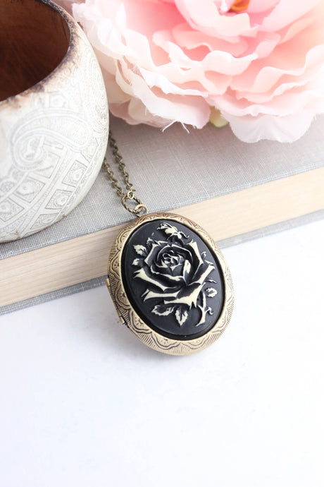 Black Rose Locket Necklace