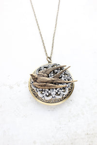 Bird Locket Pendant | Large Photo Locket