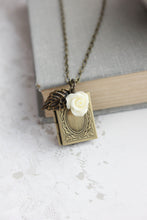 Load image into Gallery viewer, Book Locket Necklace | Cream Rose Charm