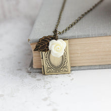 Load image into Gallery viewer, Book Locket Necklace | Cream Rose Charm