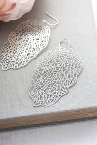 Big Leaf Earrings | Silver Filigree Leaf