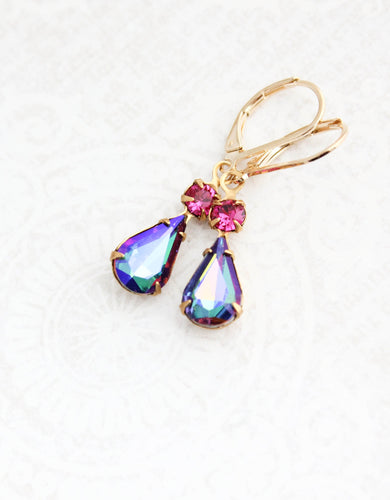 Aurora Borealis Glass Earrings | Deep Purple and Hot Pink