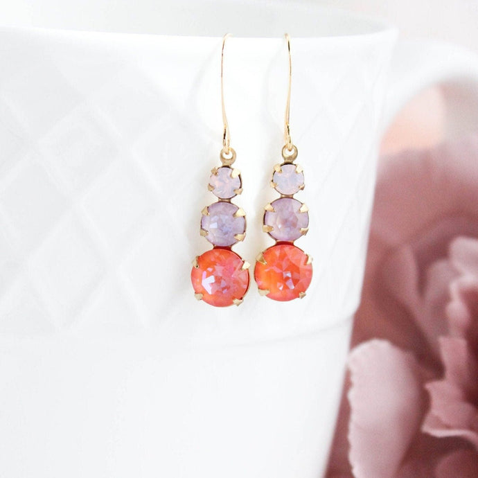 Burnt Orange and Lavender Glass Earrings