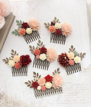 Load image into Gallery viewer, Floral Hair Piece | Deep Red and Peach Blush