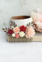 Load image into Gallery viewer, Floral Hair Piece | Deep Red and Peach Blush