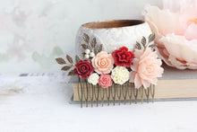 Load image into Gallery viewer, Floral Hair Piece | Deep Red and Peach Blush