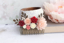 Load image into Gallery viewer, Floral Hair Piece | Deep Red and Peach Blush