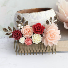 Load image into Gallery viewer, Floral Hair Piece | Deep Red and Peach Blush