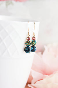 Ocean Blue Glass Earrings | Teal and Pink Drops